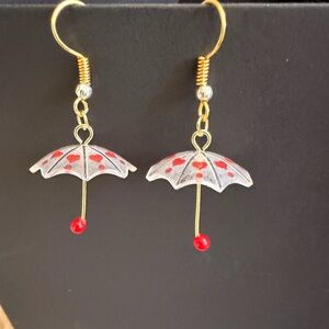Charming Umbrella Earrings with Red heart ❤️ Accents New!